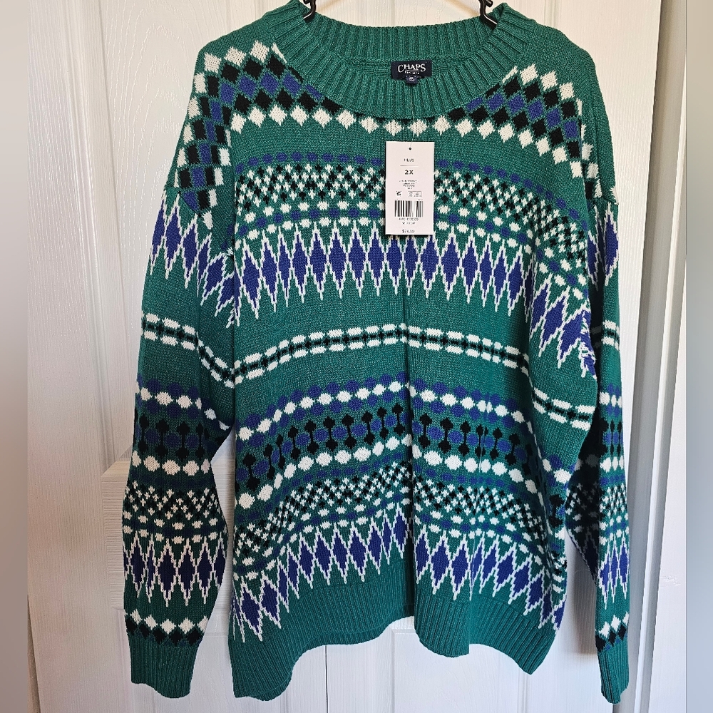 NWT Chaps Green Argyle Sweater